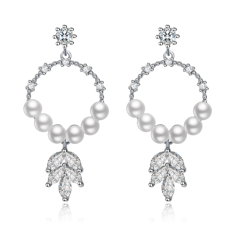 Chandelier Leaf Pearl Drop Earrings